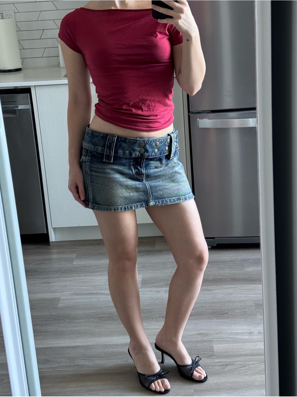 Y2K mini skirt with belt washed